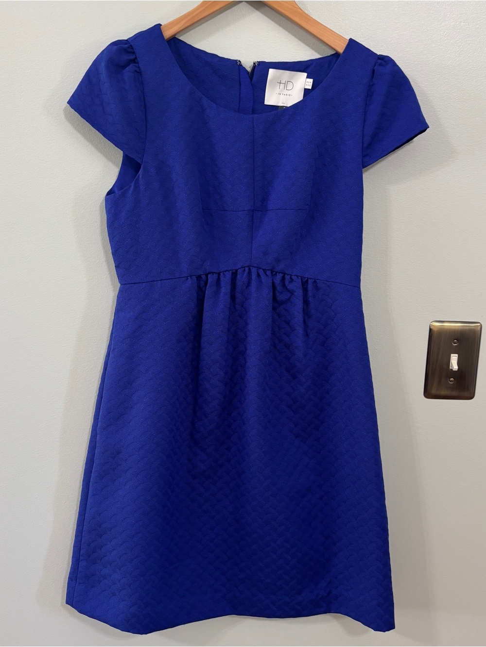 HD in Paris Anthropologie jacquard royal blue dress cap sleeve size 4